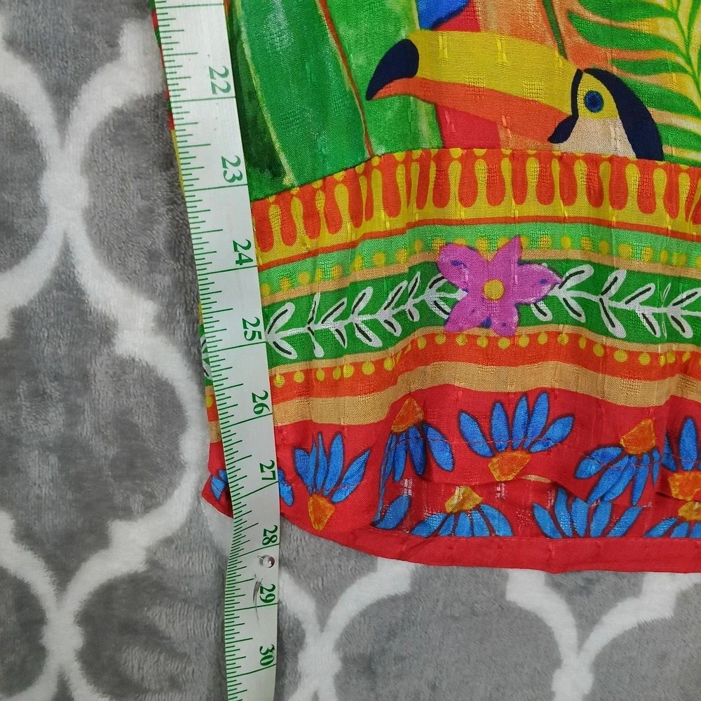 Panama Jack Wide Leg Pants Size XL Tropical Bird Print Resort Drawstring Flowy - Picture 6 of 8